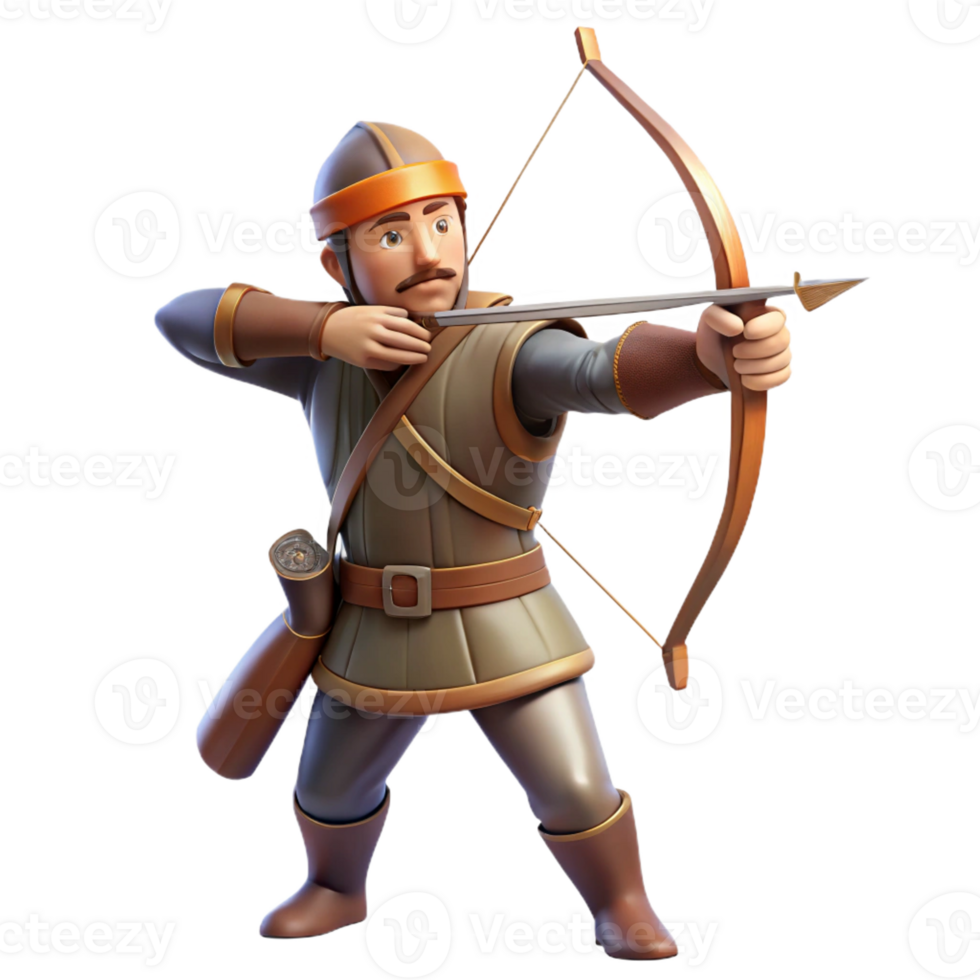 elegant minimalist A medieval archer drawing his bow, dynamic pose, realistic detail, bright sunlight exclusive png