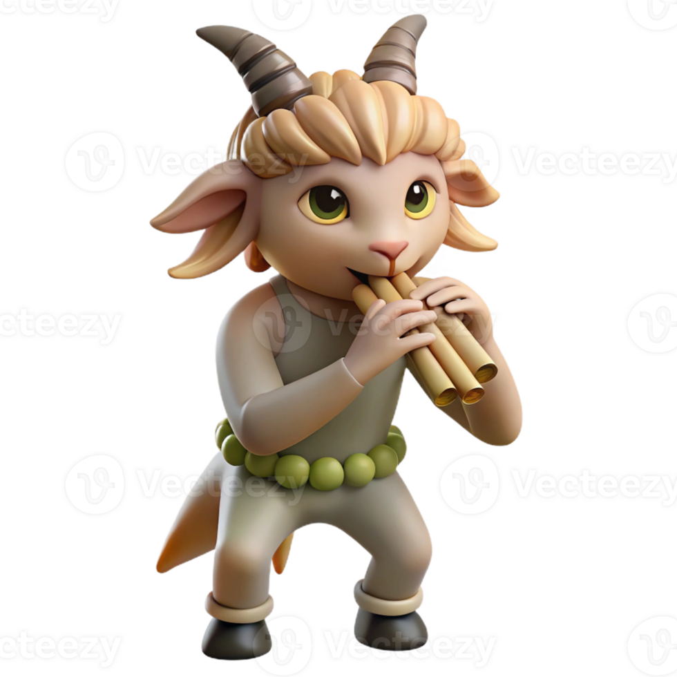 wonderful abstract A whimsical satyr with goat legs and a mischievous grin, playing a pan flute in a forest glade. Soft, dappled lighting. Pastoral style professional png
