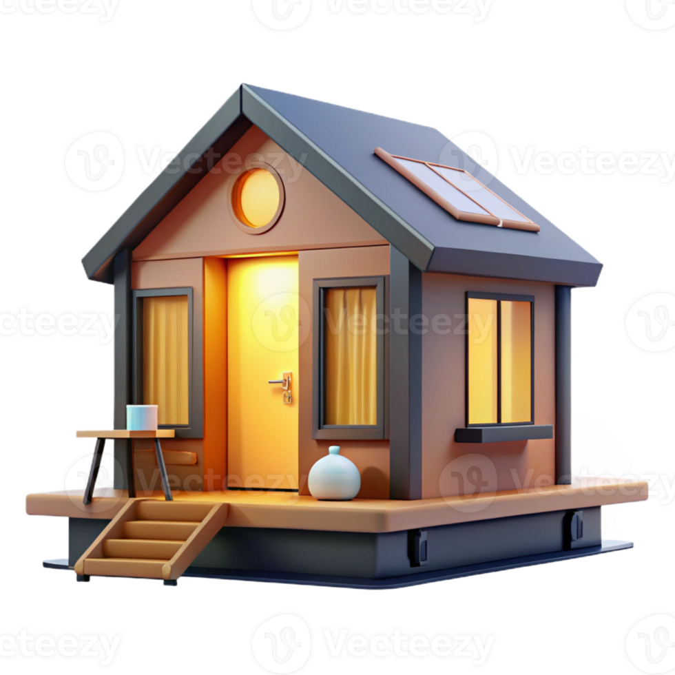 beautiful rustic Tiny house, compact design, minimalist interior, cozy style 4K png