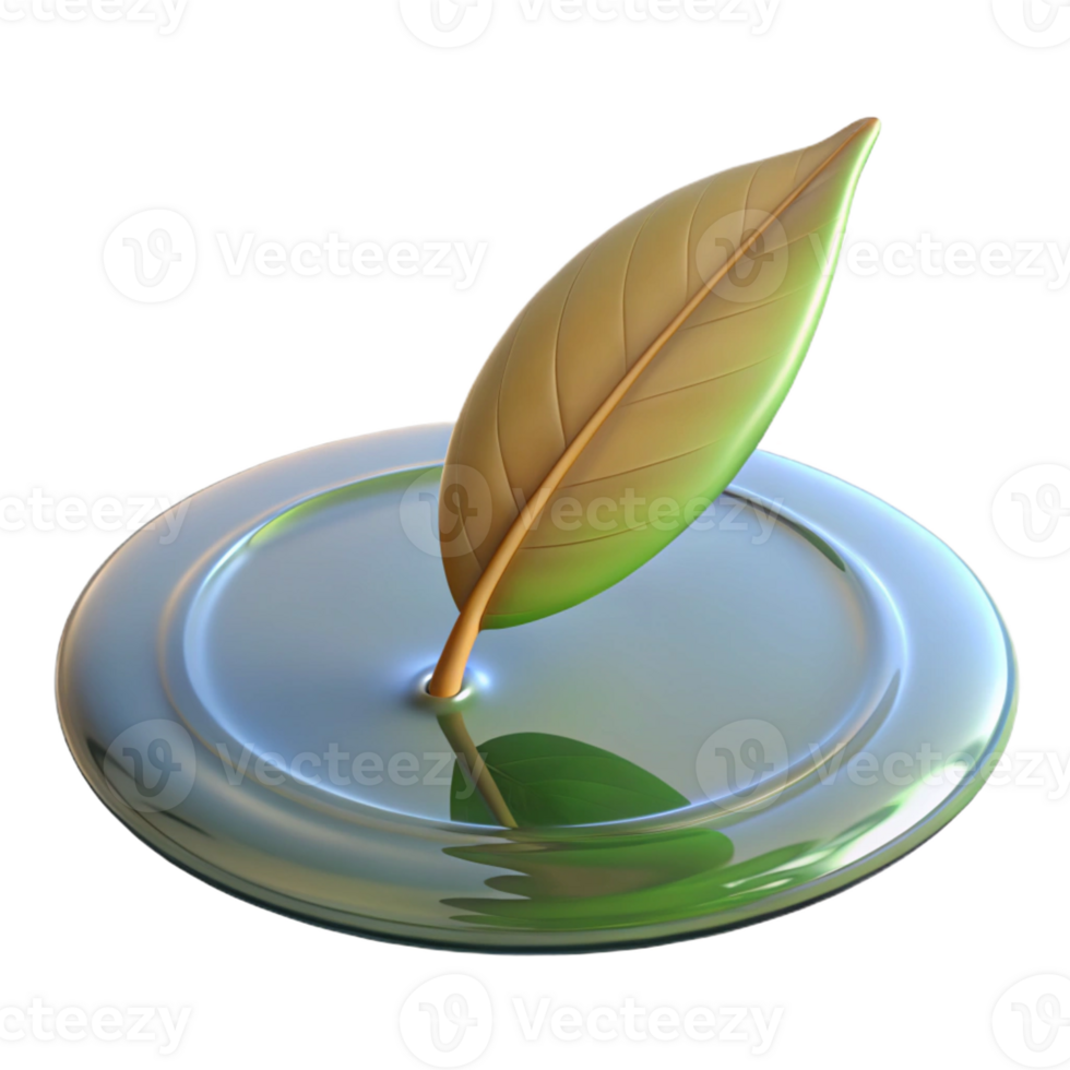 extraordinary rustic A single leaf floating on a still pond, reflective lighting, minimalist style high resolution png