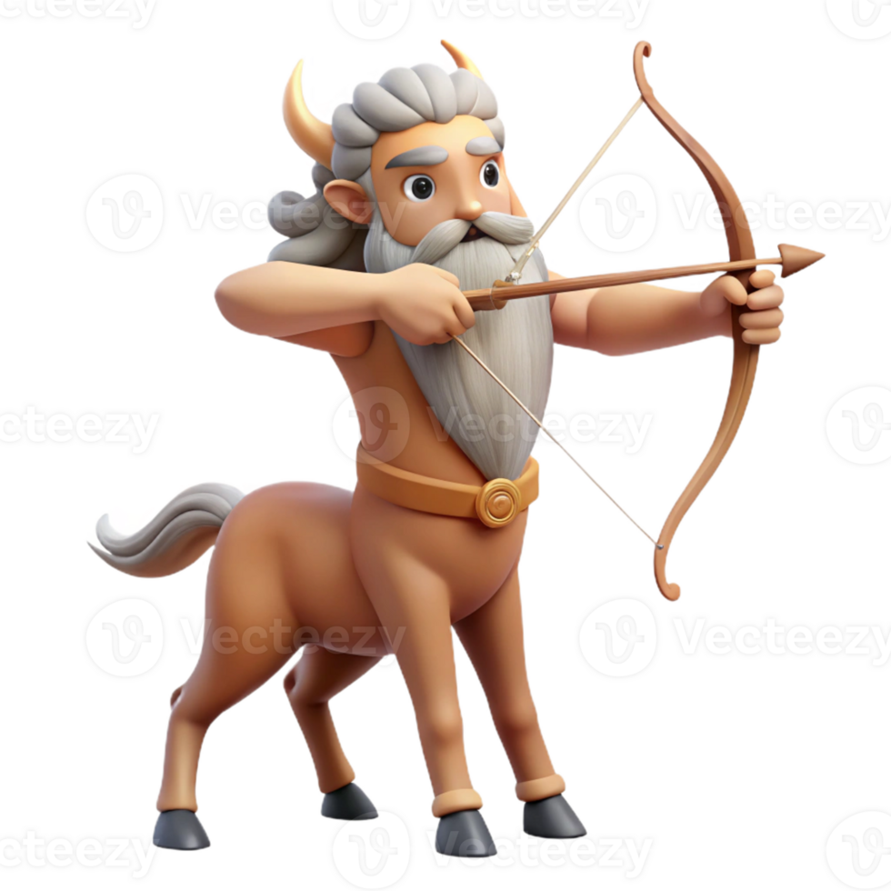 stunning modern A wise centaur with a long, flowing beard, aiming a bow and arrow, under the soft glow of twilight. Neoclassical style original png