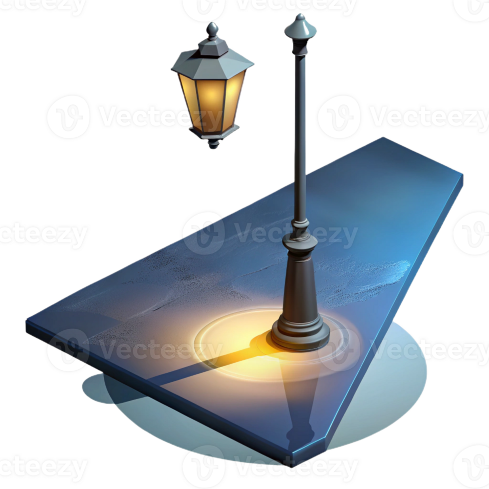 stunning artistic A streetlight casting a long shadow on a wet sidewalk, urban nightscape photography, moody lighting authentic png