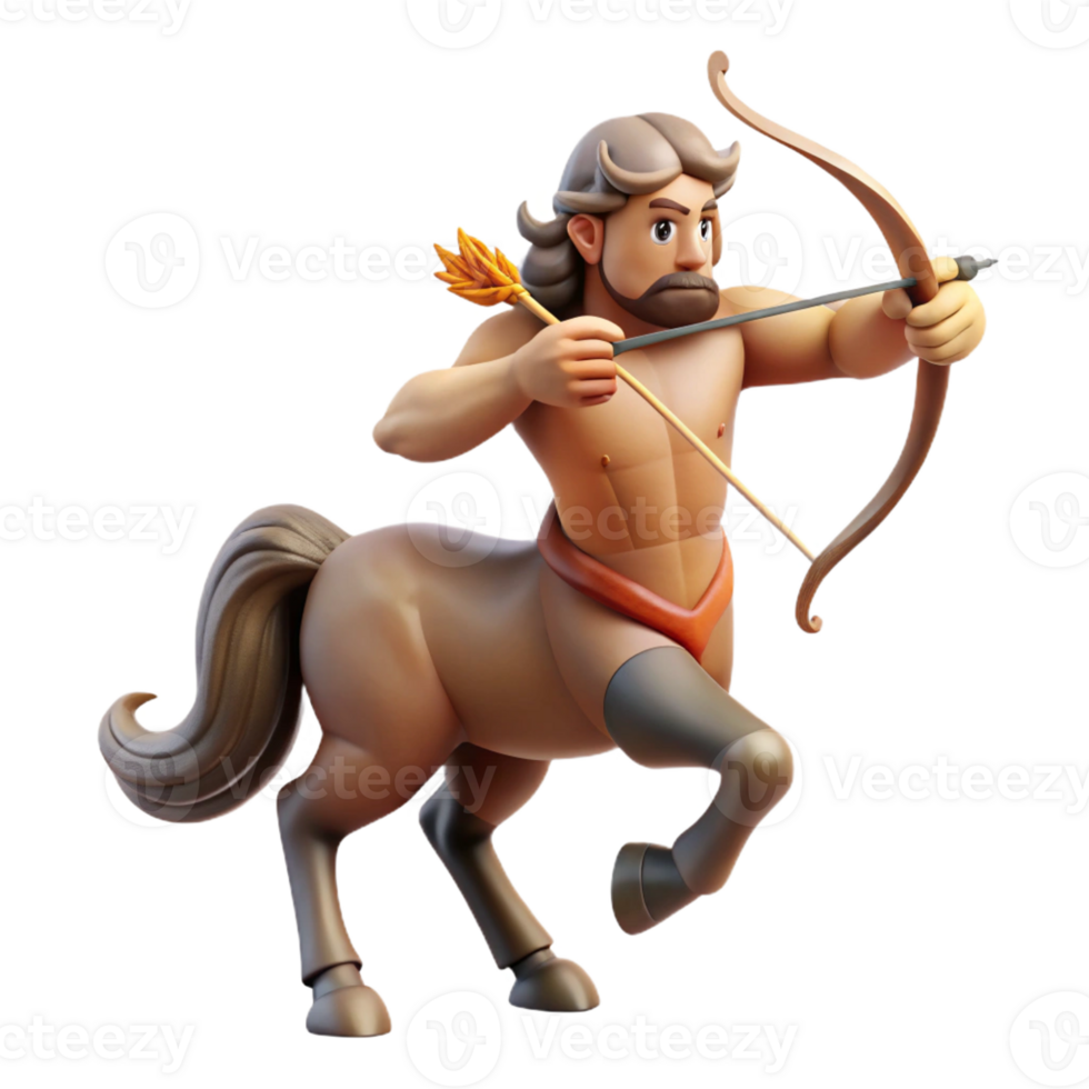 magnificent modern A wise old centaur with a bow and arrow, aiming at a distant target. Classical painting style, warm lighting authentic png