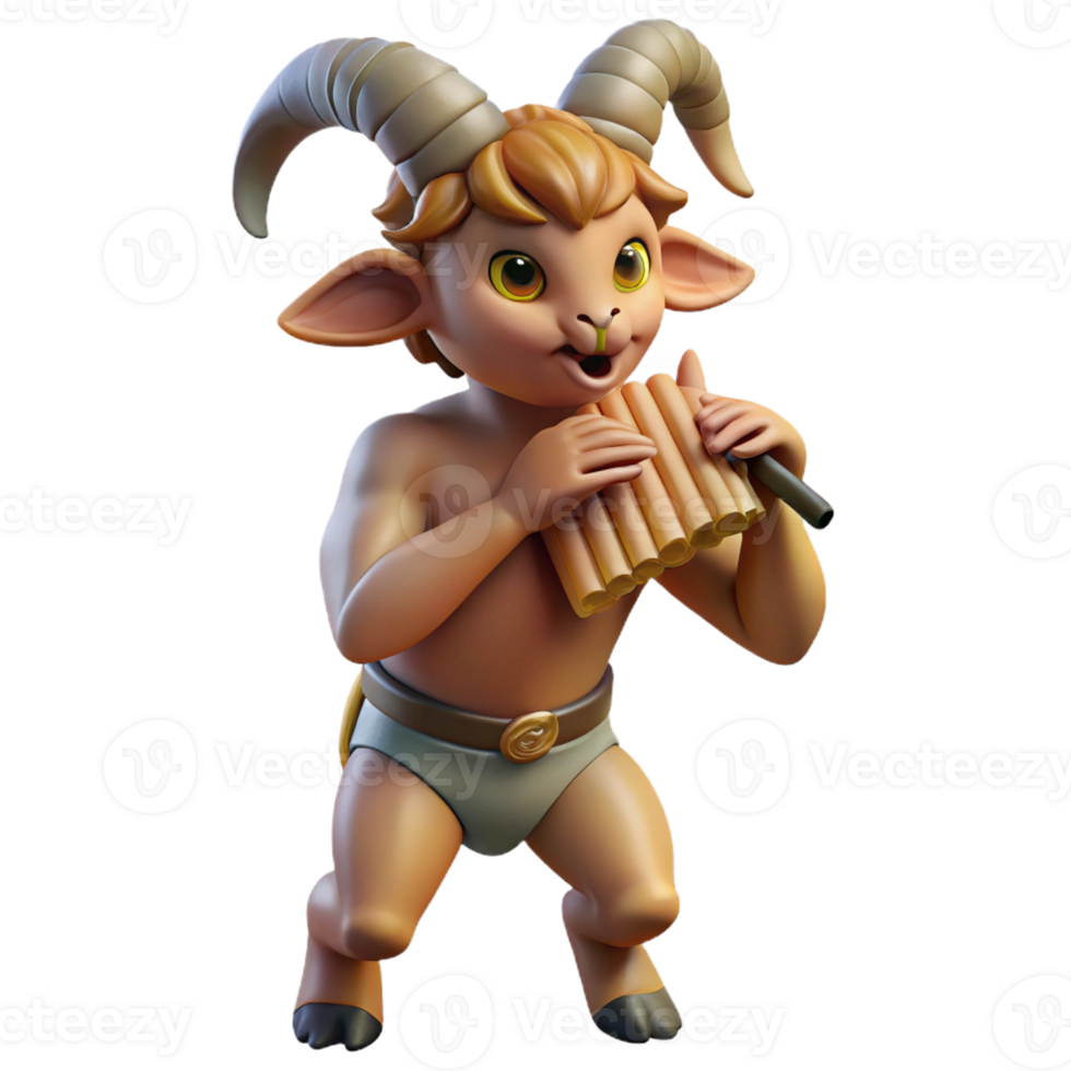serene artistic A mischievous satyr with goat legs and a mischievous grin, playing a pan flute. Classical painting style, warm lighting genuine png