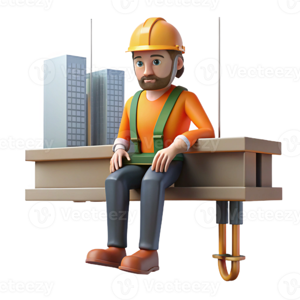 impressive abstract A construction worker taking a break on a girder high above the city, industrial photography, high contrast lighting authentic png