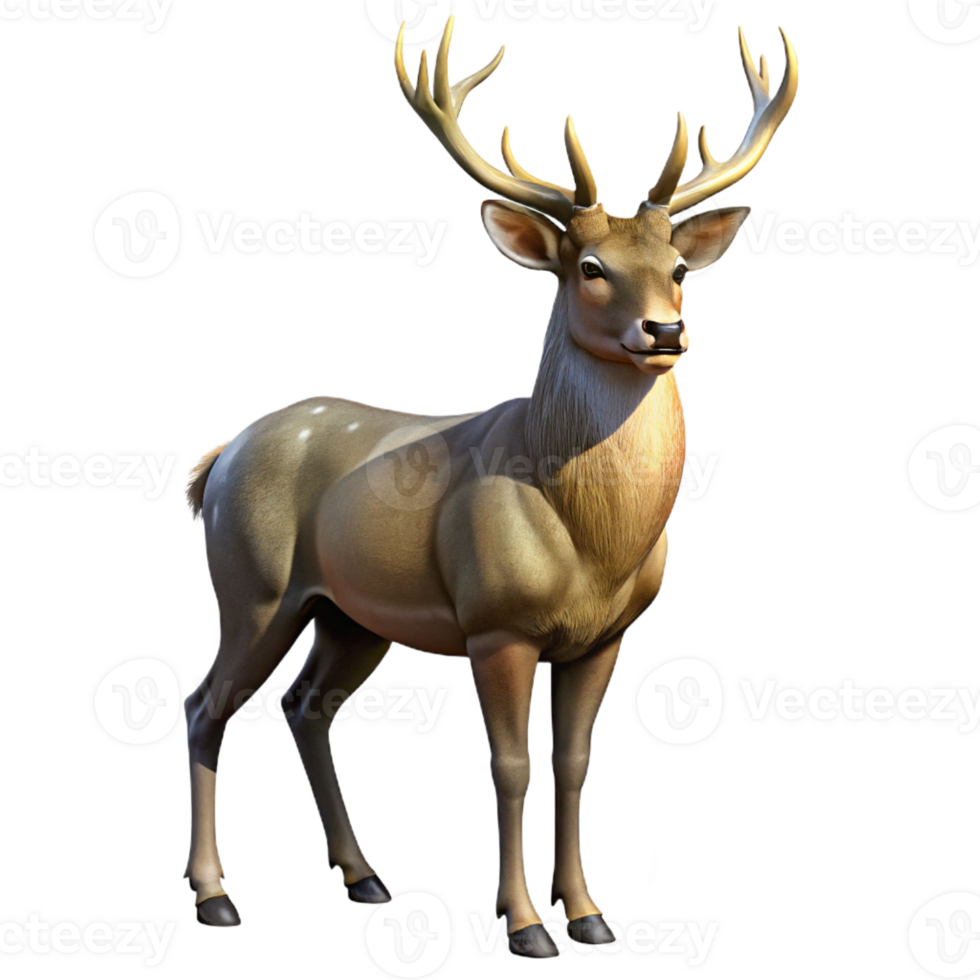 serene classic A majestic stag with large antlers standing in a forest, dappled sunlight, realistic painting style exclusive png
