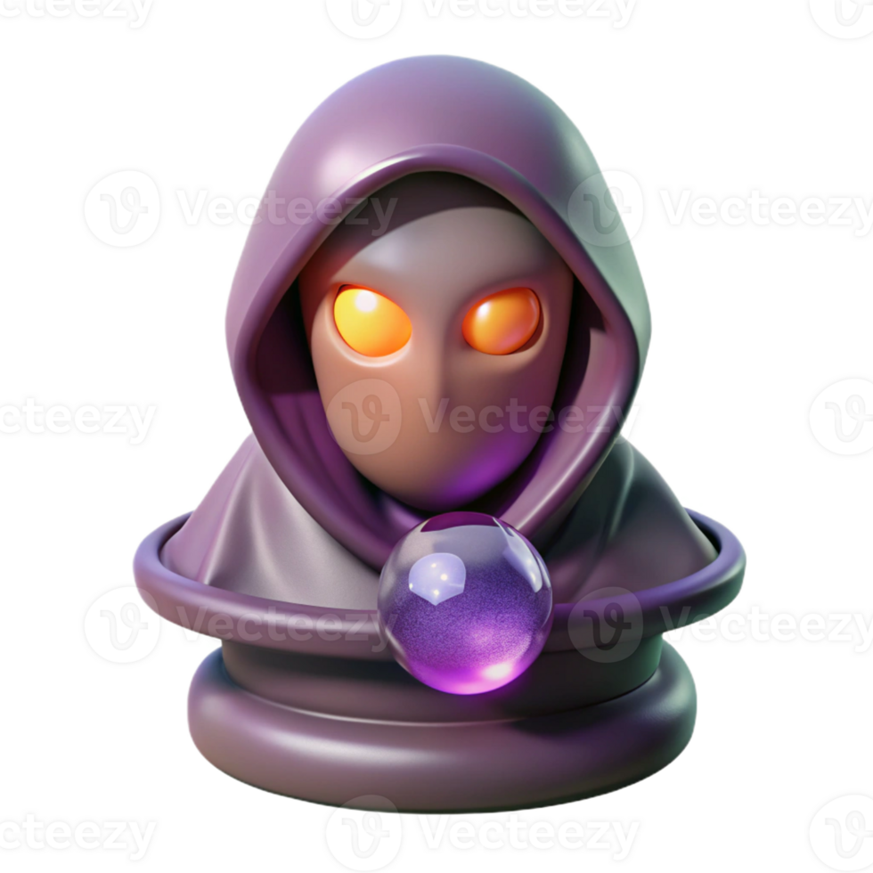 extraordinary classic A mysterious oracle with hooded robes and glowing eyes, gazing into a crystal ball. Soft, ethereal lighting. Surrealist style professional png