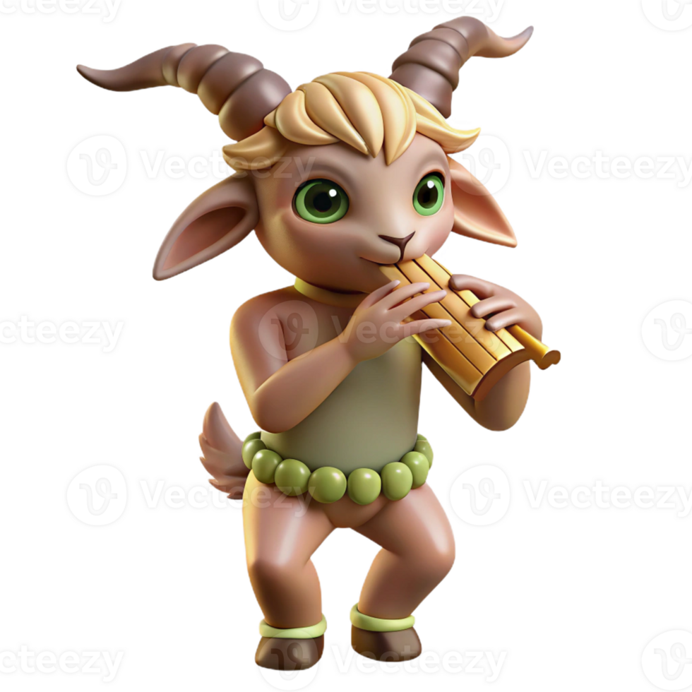 stunning abstract A whimsical satyr with goat legs and a mischievous grin, playing a pan flute in a forest glade. Soft, dappled lighting. Pastoral style original png