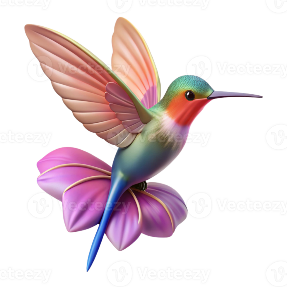 stunning abstract A tiny hummingbird hovering near a flower, its iridescent wings a blur of motion. Macro photography with a shallow depth of field detailed png