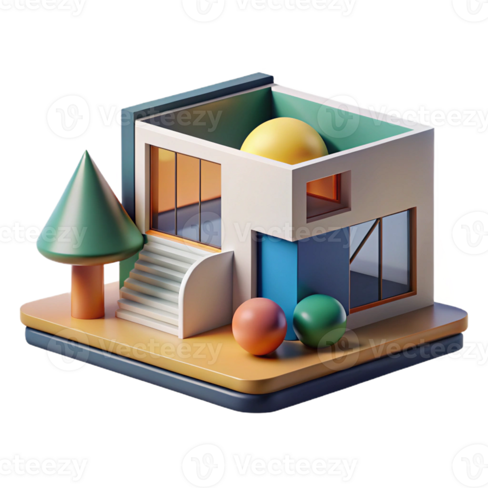 Bauhaus house, geometric shapes, functional design, natural light, minimalist style png