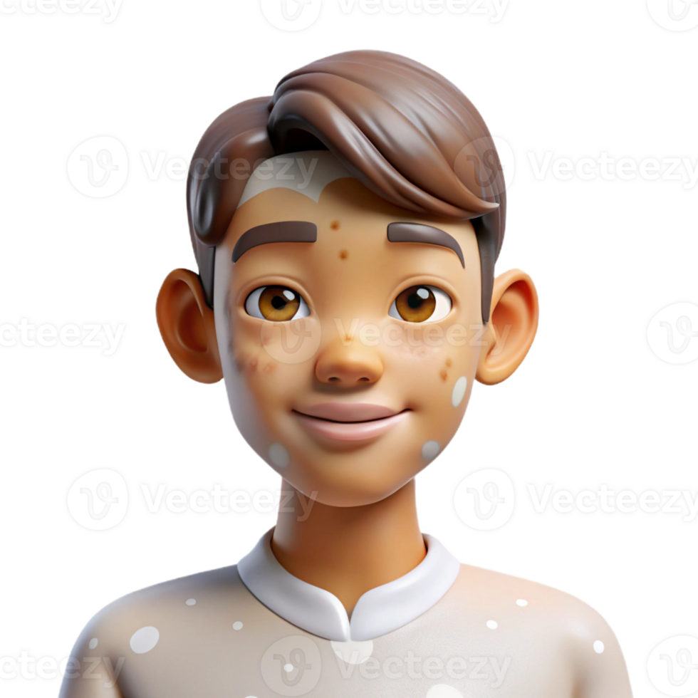 vibrant contemporary Portrait of a person with vitiligo, showcasing their unique skin patterns, lit by soft, diffused light, in a naturalistic, photographic style high resolution png