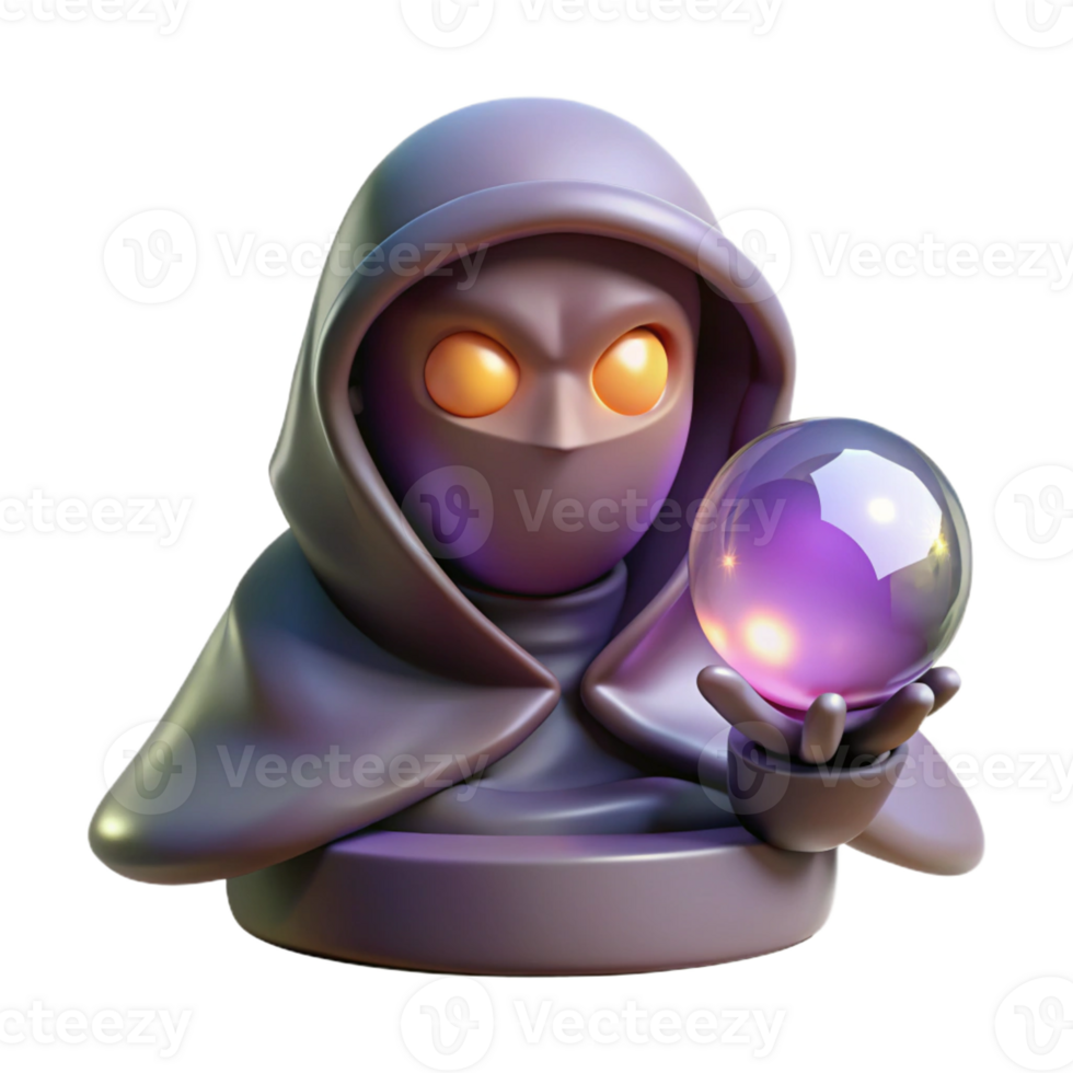 beautiful abstract A mysterious oracle with hooded robes and glowing eyes, gazing into a crystal ball. Soft, ethereal lighting. Surrealist style authentic png