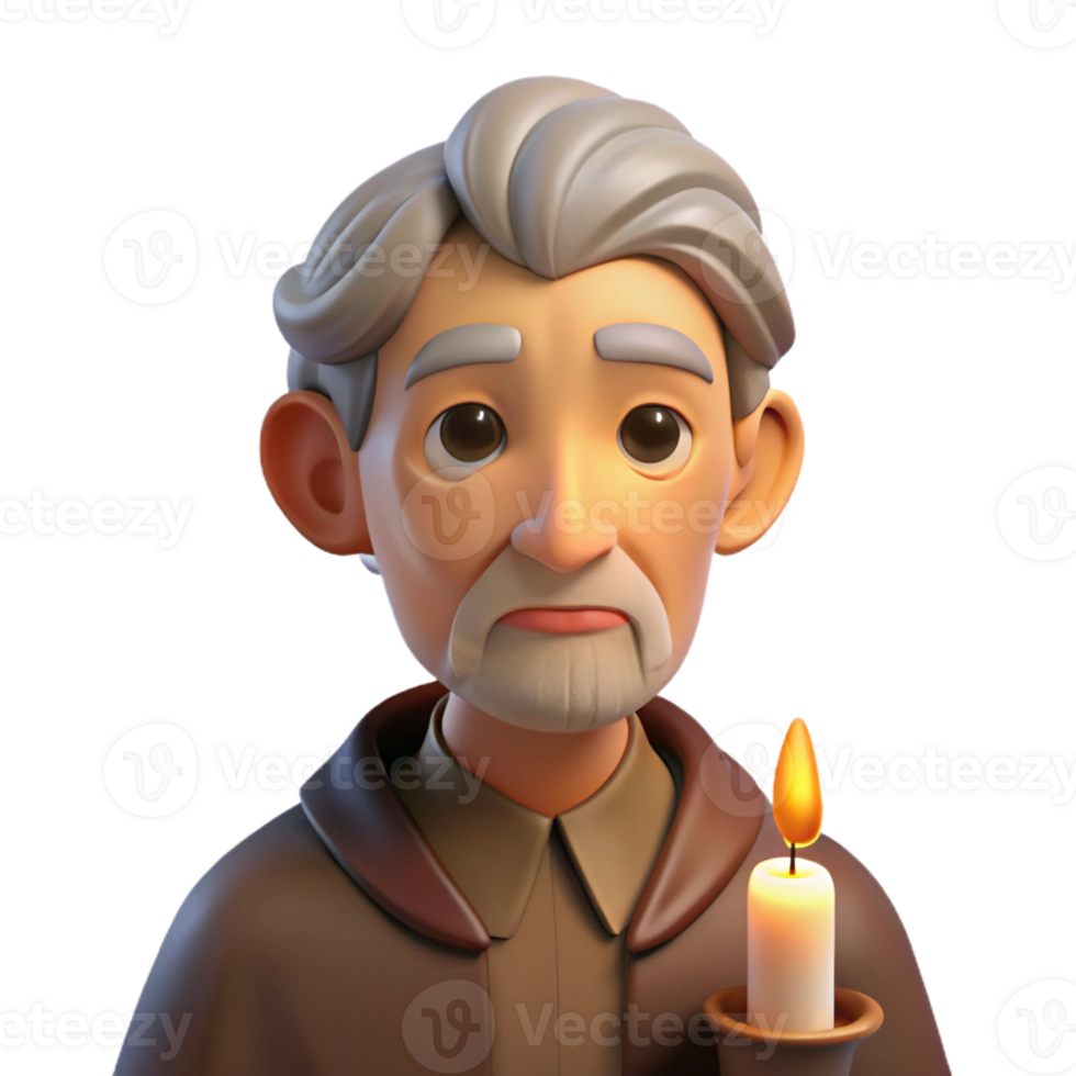extraordinary traditional Portrait of an elderly man with deep wrinkles and a thoughtful expression, illuminated by a single candle, in the style of a Caravaggio chiaroscuro painting authentic png