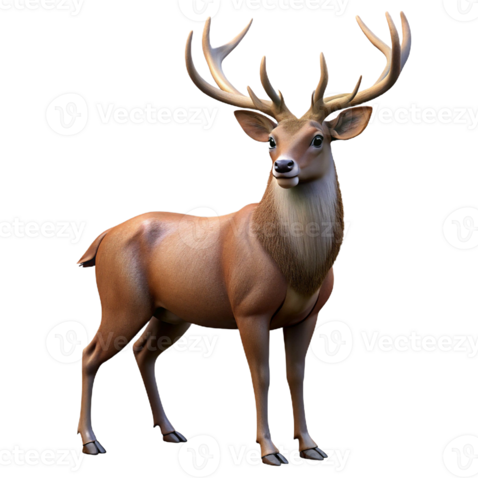 vibrant classic A majestic stag with large antlers, standing in a forest clearing, realistic wildlife photography detailed png
