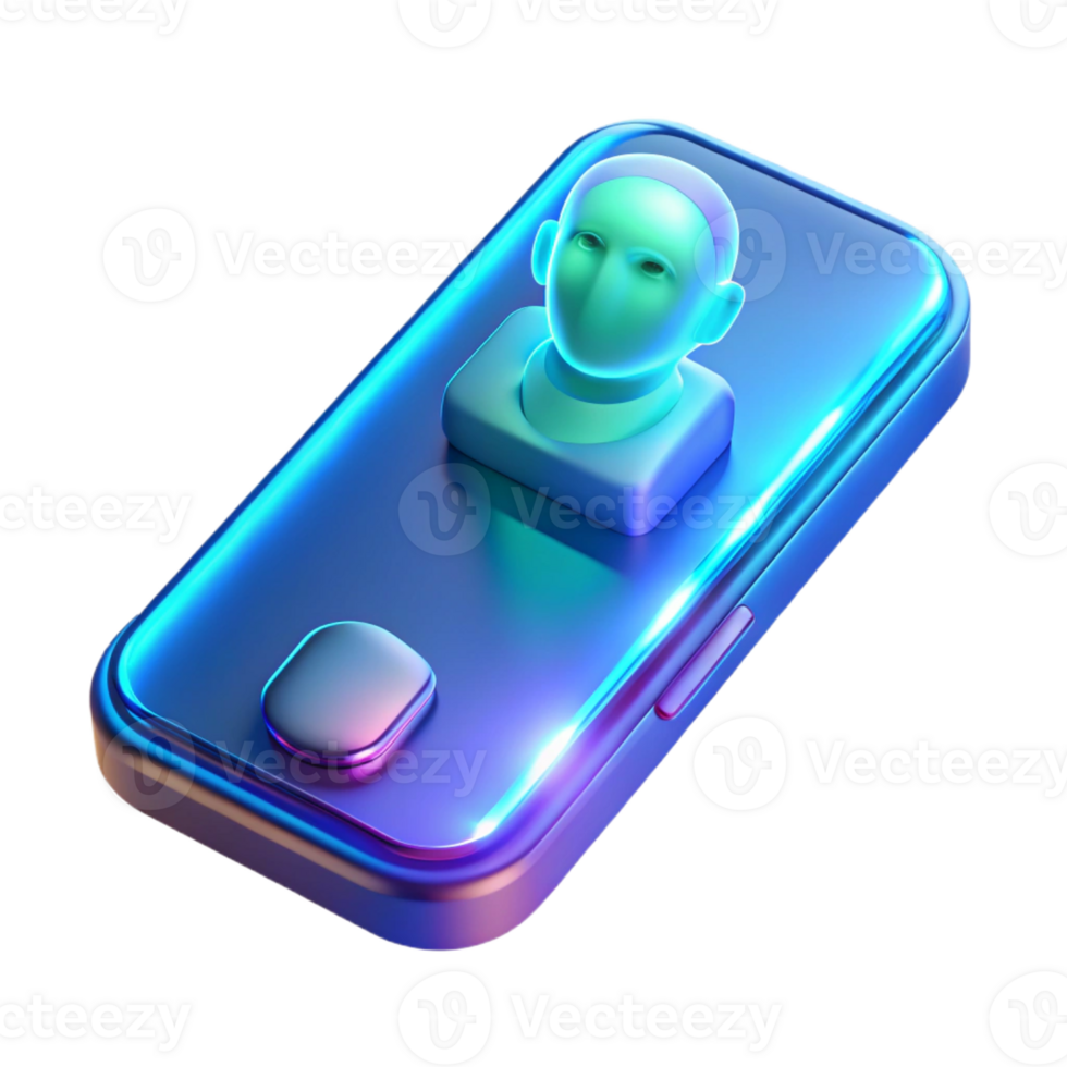 elegant abstract A futuristic, transparent phone displaying a holographic call, illuminated by the cool, blue light of the screen. Photorealistic style authentic png