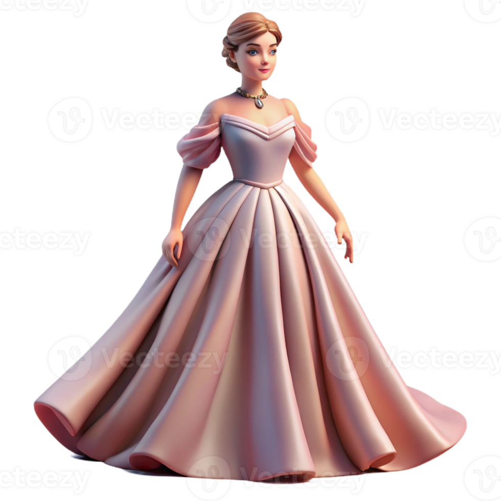 serene contemporary Portrait of a woman with an elegant posture, wearing a flowing gown, lit by soft, romantic light, in a graceful style detailed png