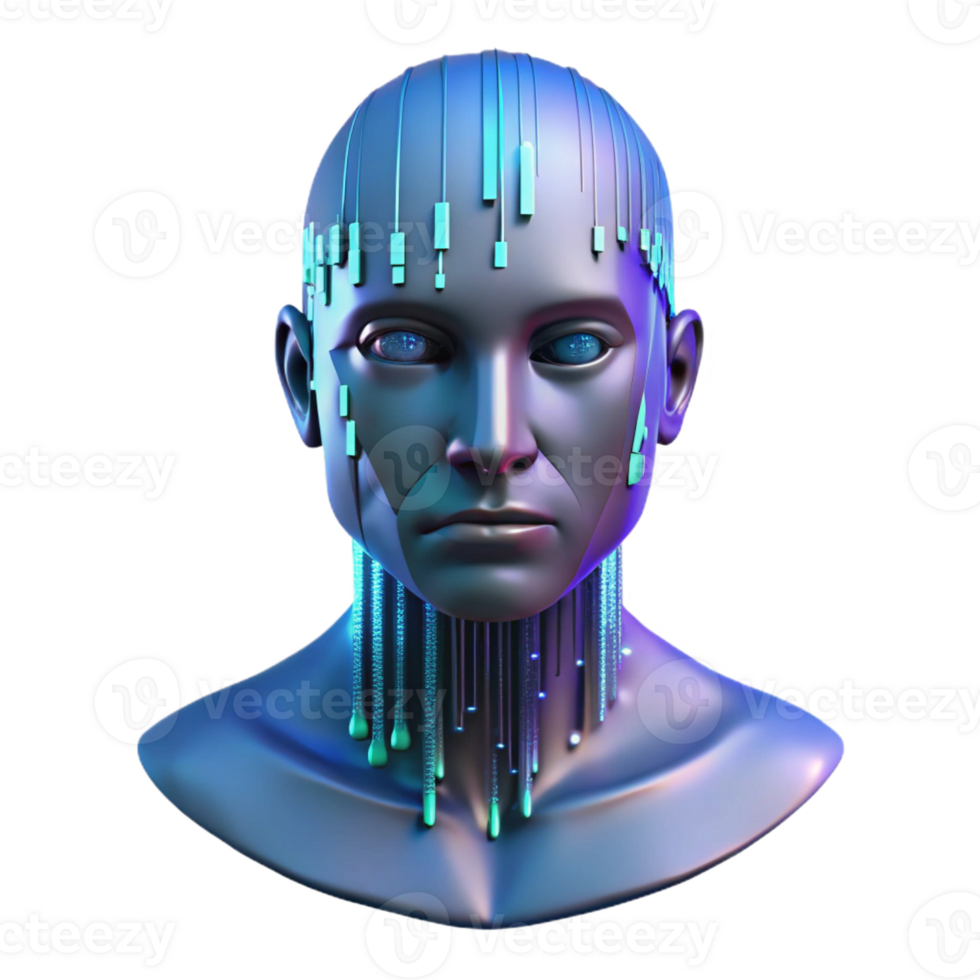 impressive creative A holographic projection of a human face, fragmented and glitching, against a backdrop of binary code streaming down a dark screen. Cyberpunk style 4K png