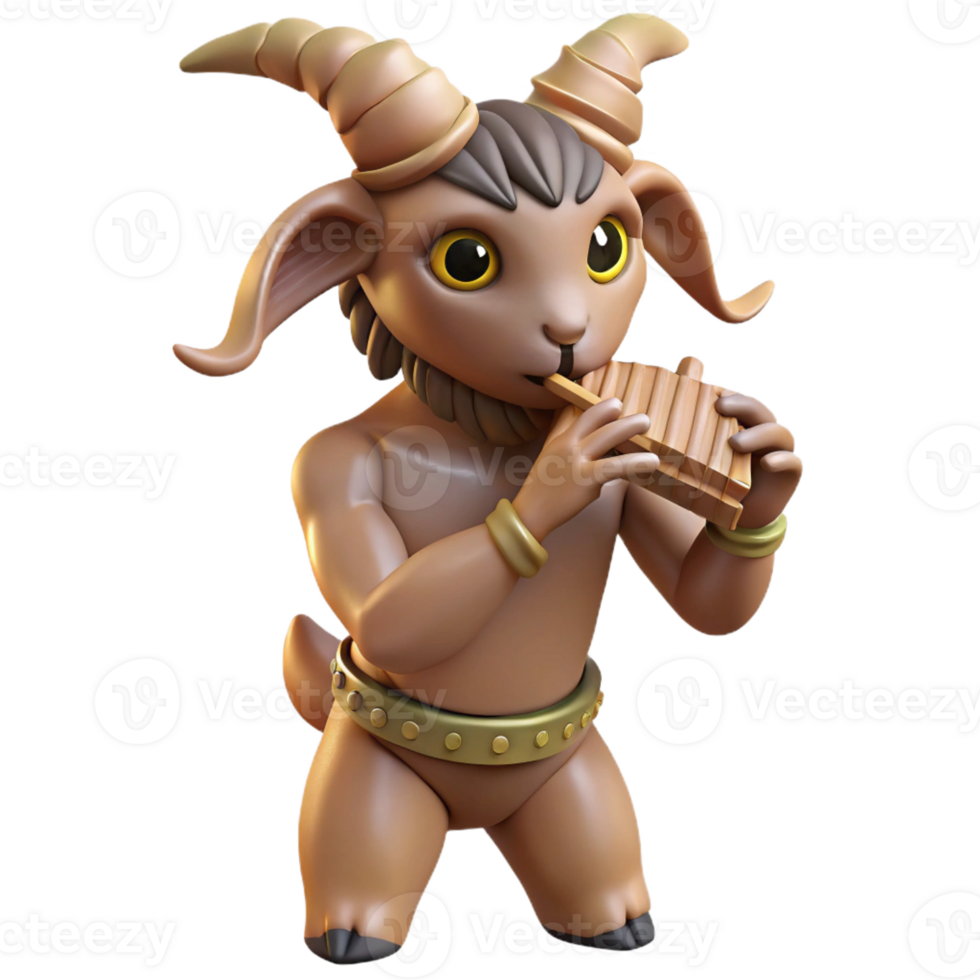 stunning abstract A mysterious satyr with goat legs and a mischievous grin, playing a pan flute in a forest glade. Soft, dappled sunlight. Classical mythology style high resolution png