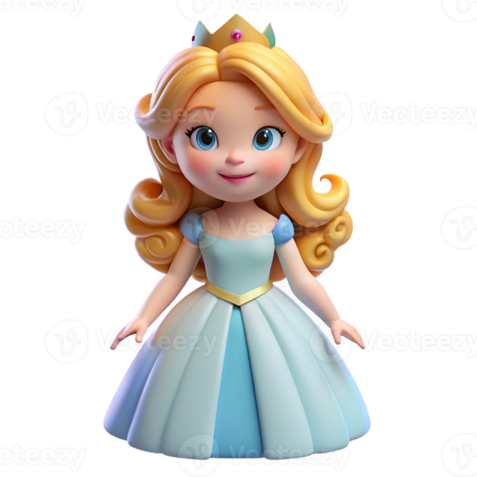 beautiful creative A cartoon princess with flowing hair, wearing a sparkling tiara, soft romantic lighting illuminating her elegant pose, drawn in a delicate and graceful cartoon style professional png