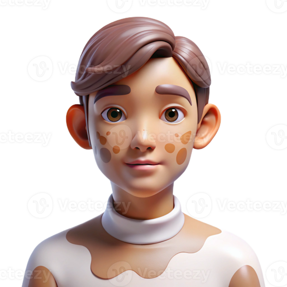 vibrant vintage Portrait of a person with vitiligo, highlighting the unique patterns on their skin, lit by soft, even lighting, in a naturalistic style high quality png