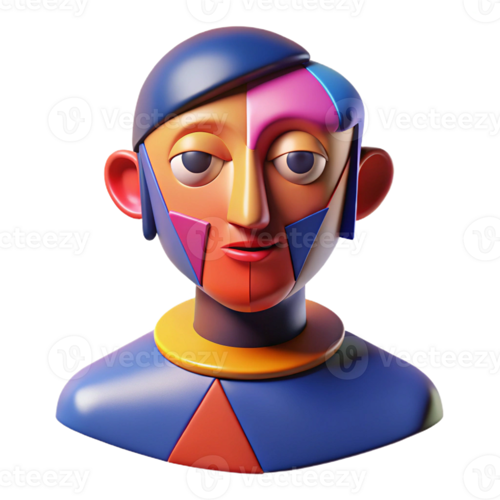 wonderful artistic An abstract representation of a human face, using geometric shapes and bold colors, in a cubist style high resolution png