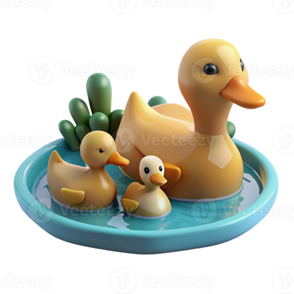 serene artistic A family of ducks swimming in a pond, calm water, peaceful style 4K png