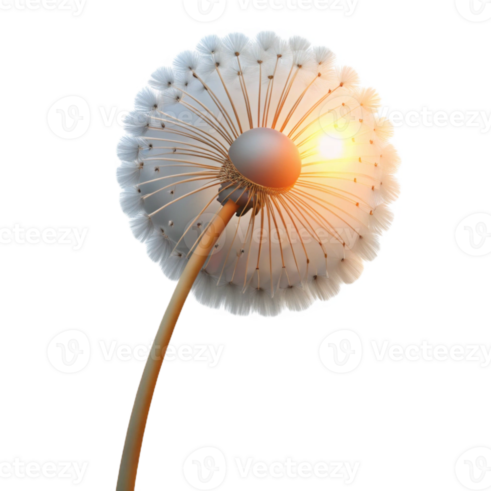 elegant rustic A lone dandelion seedhead with a few seeds remaining, catching the last rays of sunset, melancholic mood, photographic style authentic png