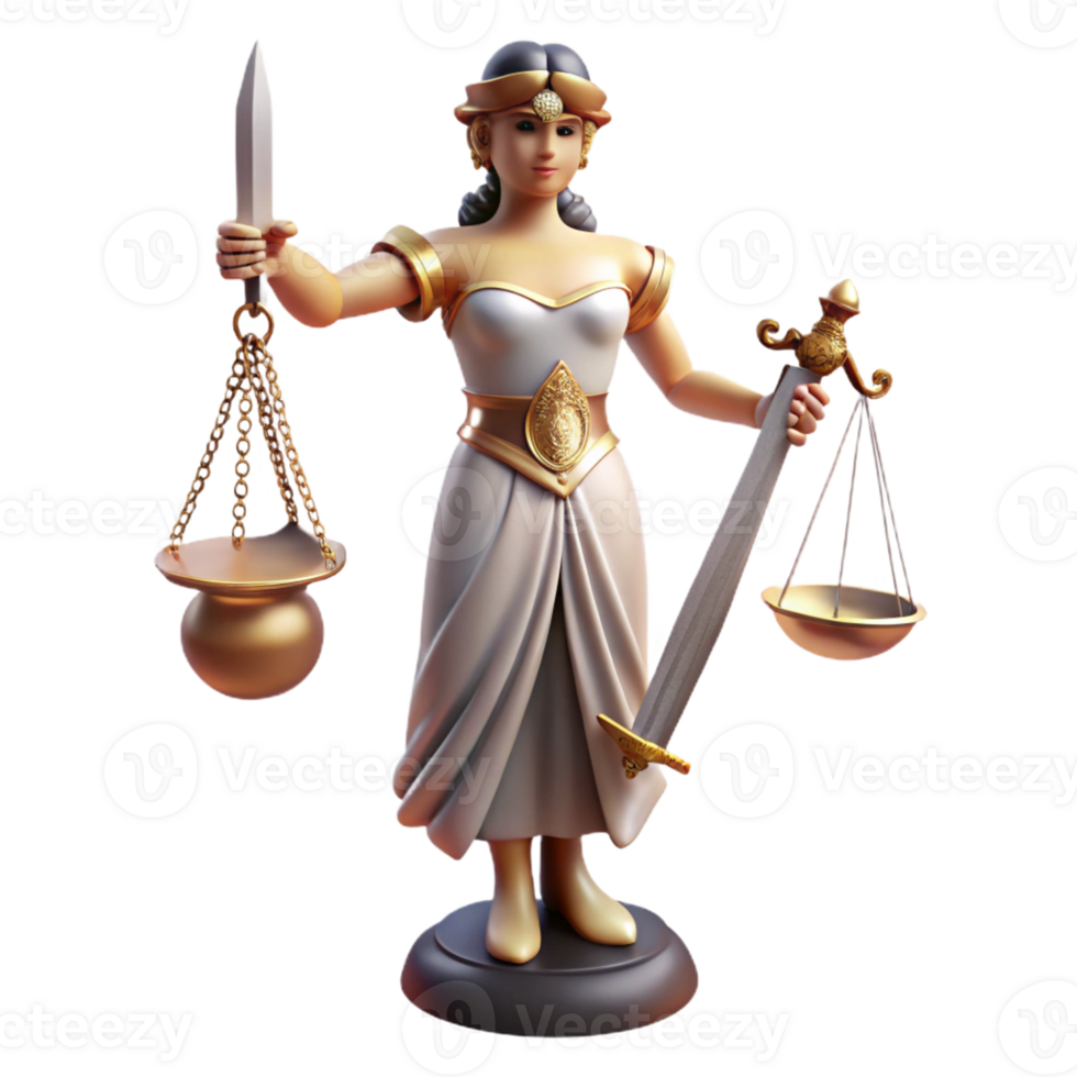vibrant artistic A vengeful Nemesis with a sword and scales, dispensing justice. Neoclassical style. Dramatic, contrasting lighting genuine png