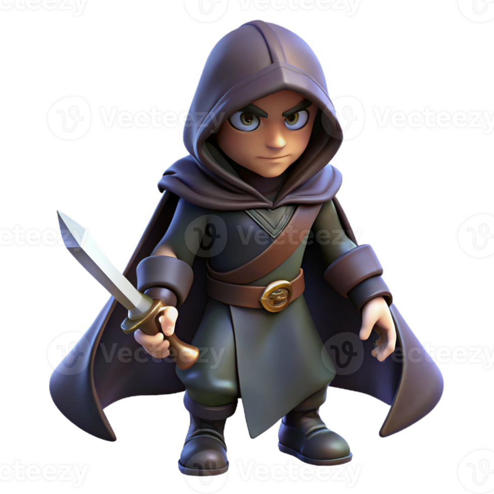magnificent rustic A cunning rogue with a hooded cloak and a gleaming dagger, sneaking through the shadows. Dark fantasy style, low-key lighting authentic png