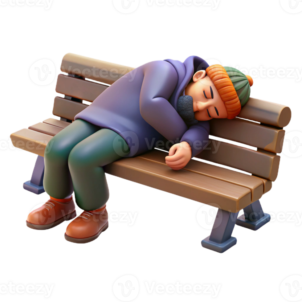 impressive modern A homeless person sleeping on a park bench, social documentary photography, somber lighting 4K png