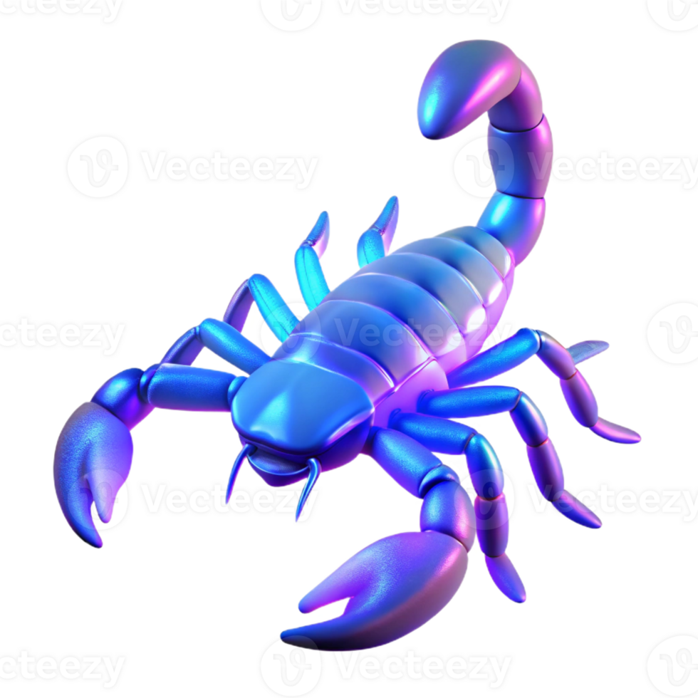 extraordinary vintage A scorpion glowing under UV light, dark background, vibrant and otherworldly style 4K png
