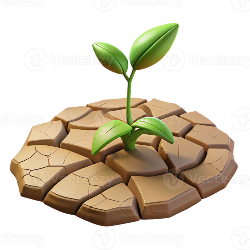 extraordinary vintage A cracked desert floor with a single green plant growing through, resilience and survival, stark contrast original png