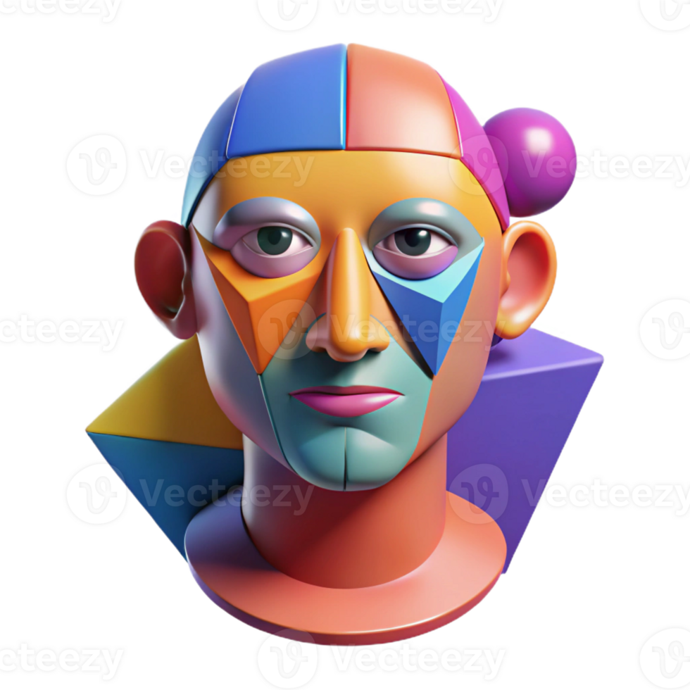 serene vintage An abstract representation of a human face, using geometric shapes and bold colors, in a cubist style 4K png
