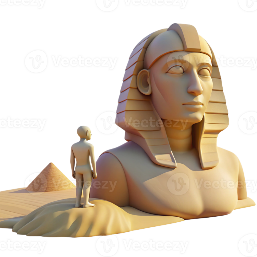 impressive classic A mysterious sphinx with a lion's body and a human head, gazing into the distance, soft desert lighting, enigmatic and mystical style authentic png
