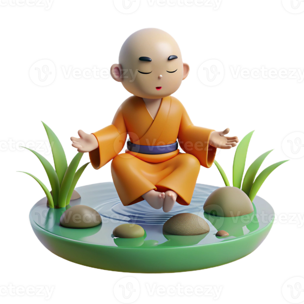 magnificent artistic A serene meditating monk levitates above a tranquil pond. Soft, morning light. Zen style high resolution png