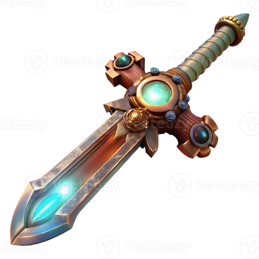 vibrant vintage Steampunk sword, intricate engravings, glowing energy core in the hilt, held aloft, dramatic lighting, highly detailed, cinematic genuine png