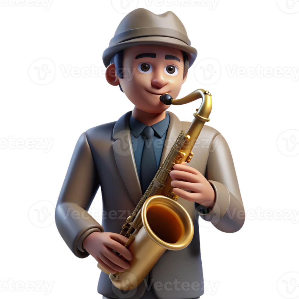 beautiful modern Portrait of a musician with a saxophone, captured mid-note, with dramatic chiaroscuro lighting, in a gritty, urban art style exclusive png