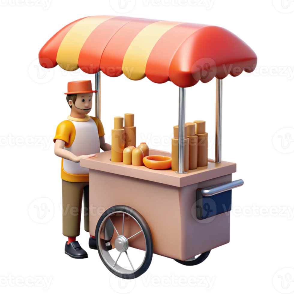 extraordinary rustic A street vendor selling hot dogs from a cart, bustling city street scene, warm evening light, snapshot aesthetic genuine png