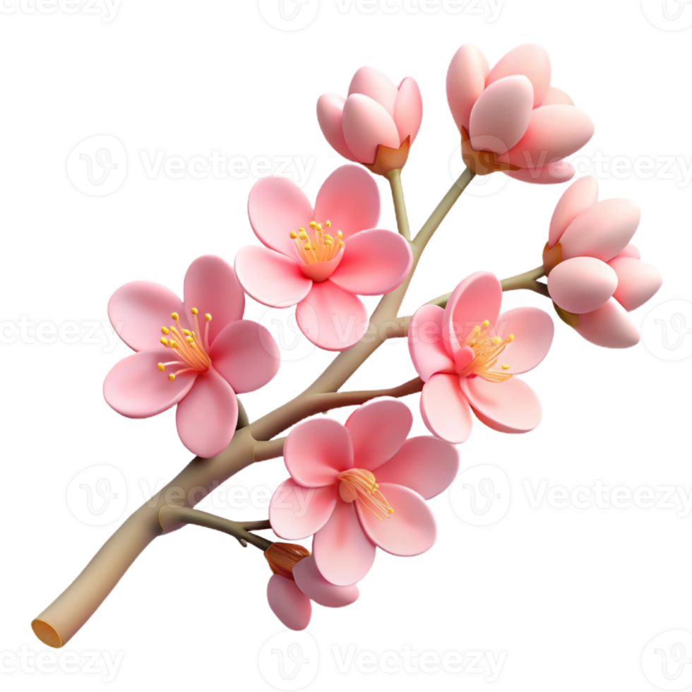 dramatic rustic A branch covered in cherry blossoms in full bloom, soft pink light, Japanese woodblock print style genuine png