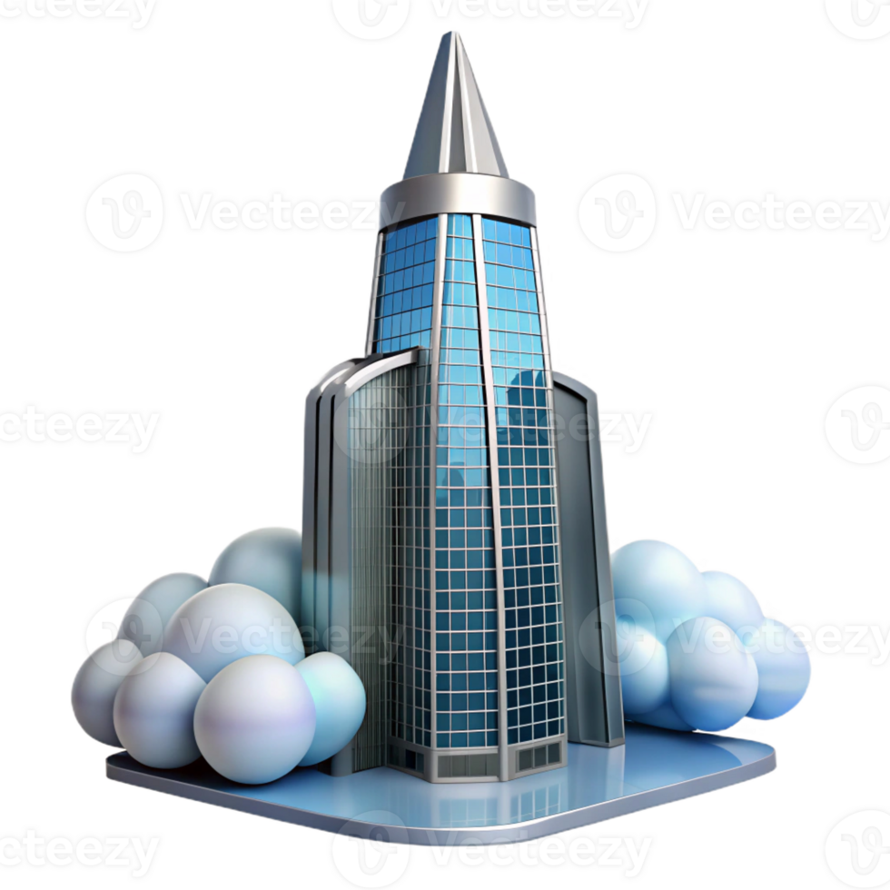 magnificent modern A sleek, glass and steel skyscraper piercing the clouds, bright midday sunlight, architectural rendering style 4K png