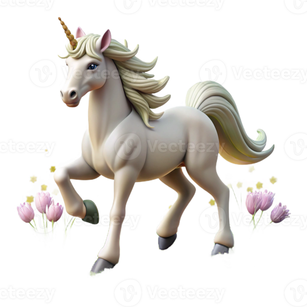 stunning rustic A majestic unicorn with a silver horn and flowing mane, galloping through a field of wildflowers. Soft, golden sunlight, dreamlike fantasy style exclusive png