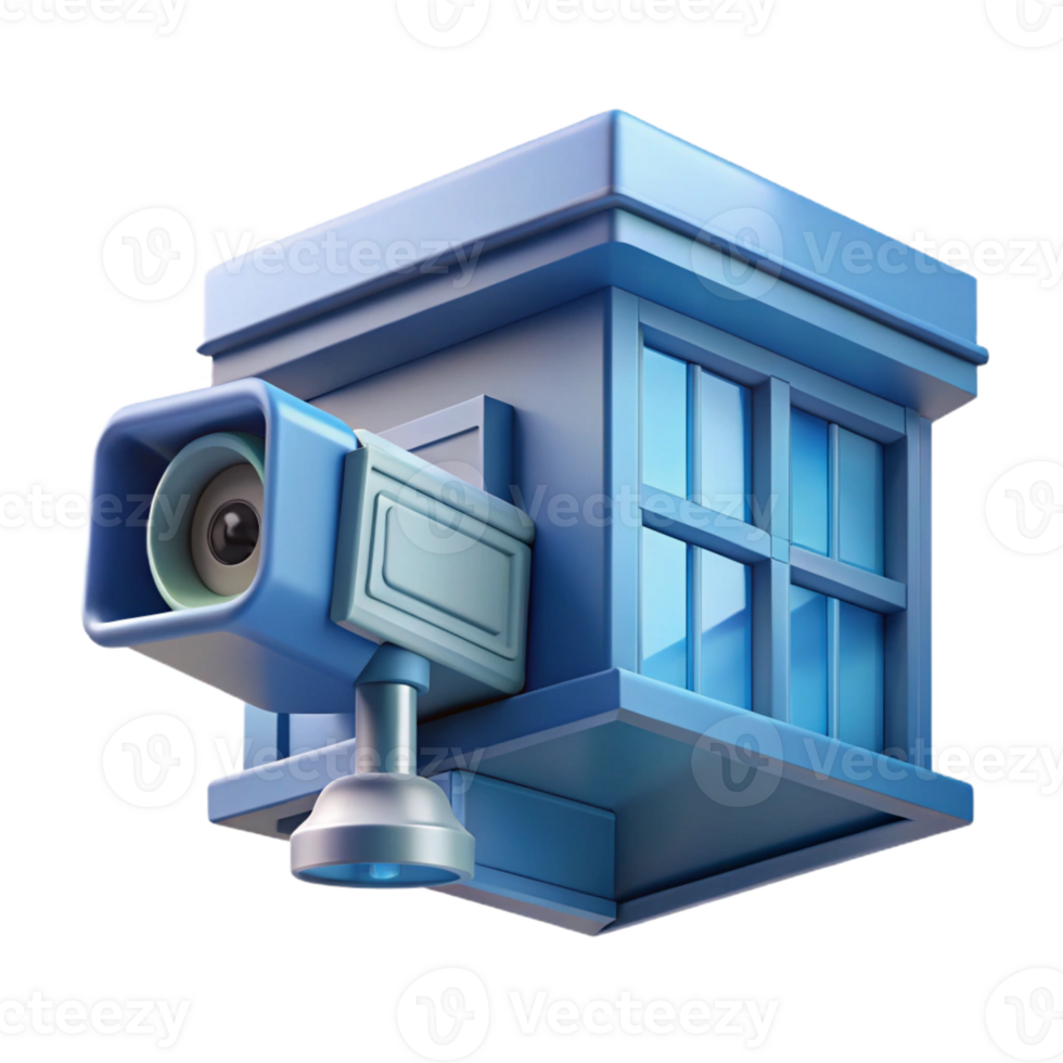 beautiful minimalist A security camera mounted on a building facade, surveillance theme, cool blueish tint, dystopian atmosphere professional png