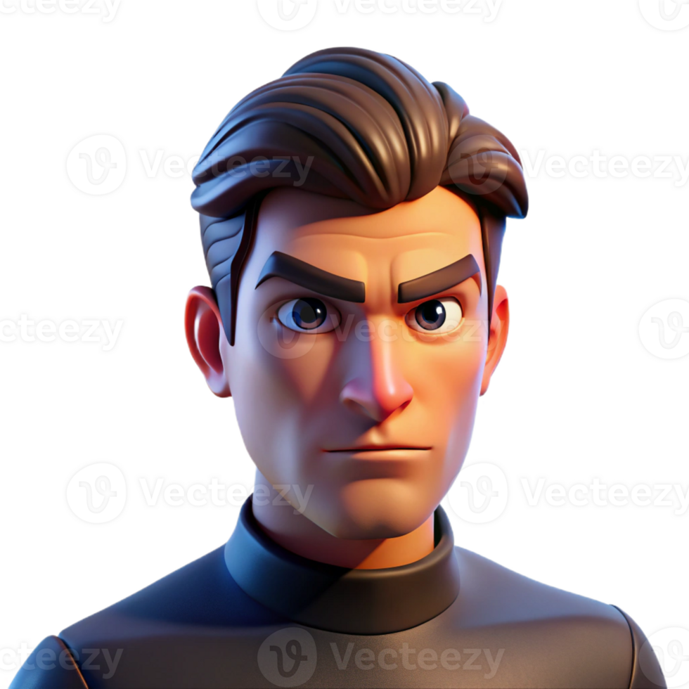 elegant creative Portrait of a man with a strong jawline and a determined expression, lit by a bold, contrasting light, in a cinematic style detailed png
