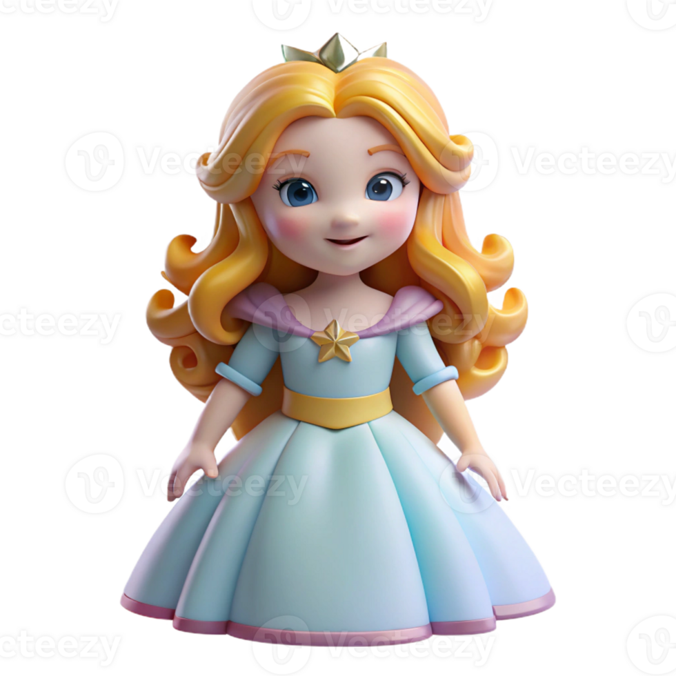 wonderful contemporary A cartoon princess with flowing hair, wearing a sparkling tiara, soft romantic lighting illuminating her elegant pose, drawn in a delicate and graceful cartoon style authentic png