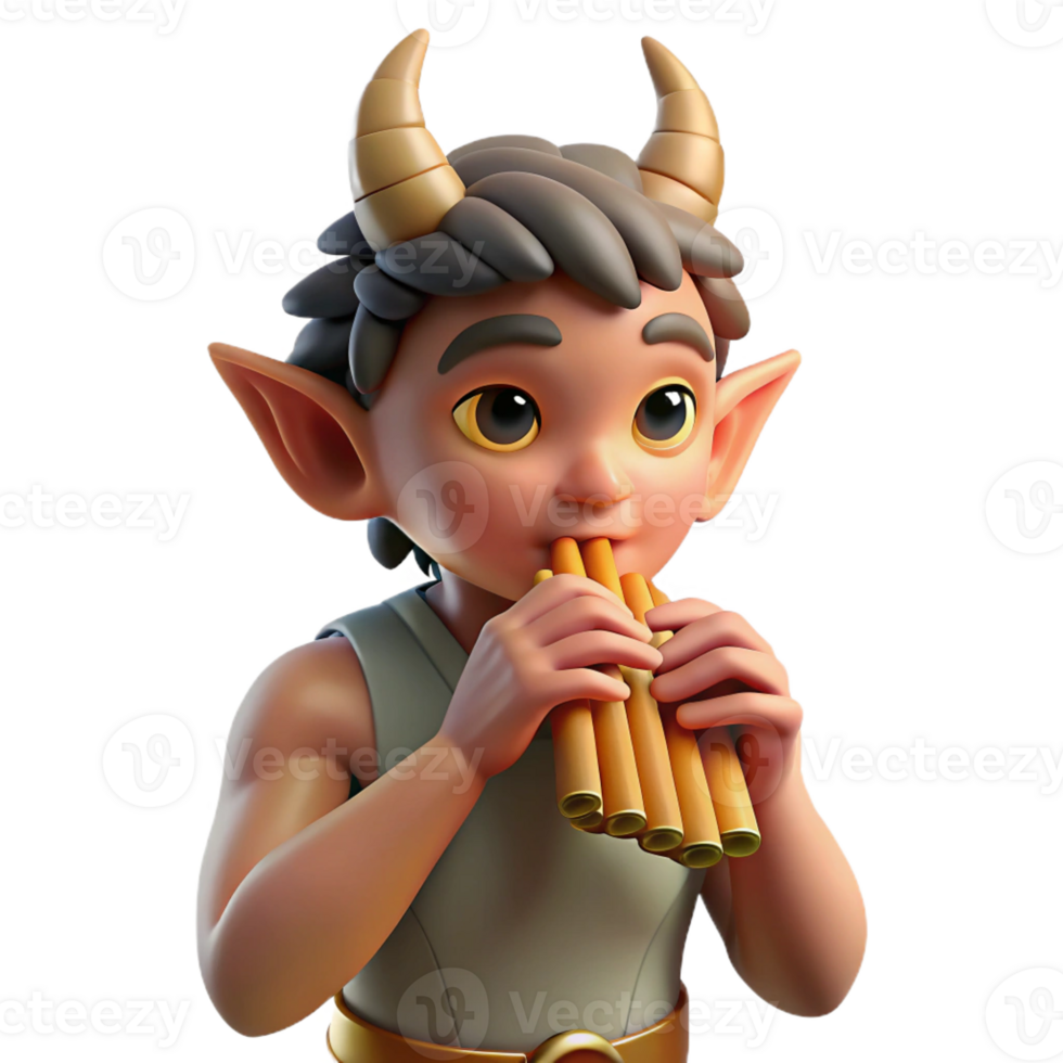 elegant vintage A mischievous satyr playing a pan flute in a sun-drenched forest glade. Warm, inviting lighting. Impressionistic style 4K png