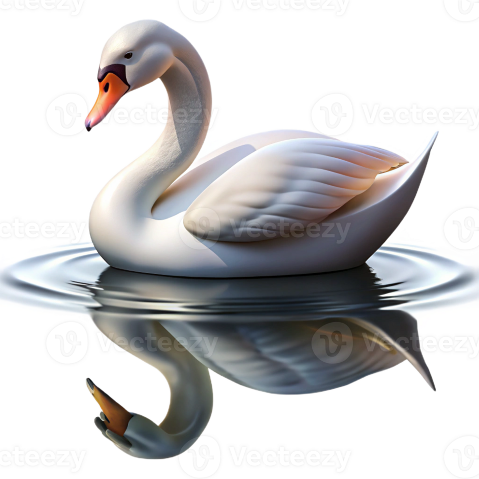dramatic rustic A graceful swan gliding across a calm lake, its reflection shimmering in the water. Elegant, serene style 4K png