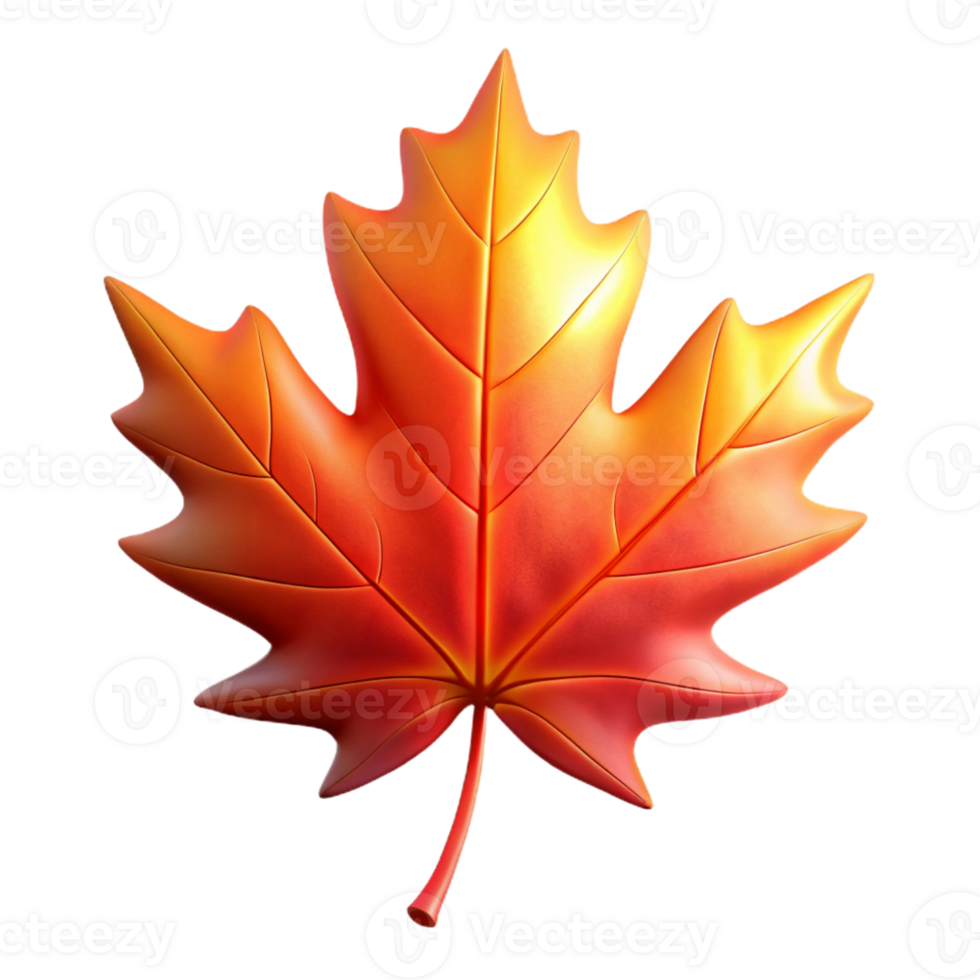 magnificent contemporary A single, perfect red maple leaf, backlit by the setting sun, veins glowing with golden light, hyperrealistic style exclusive png