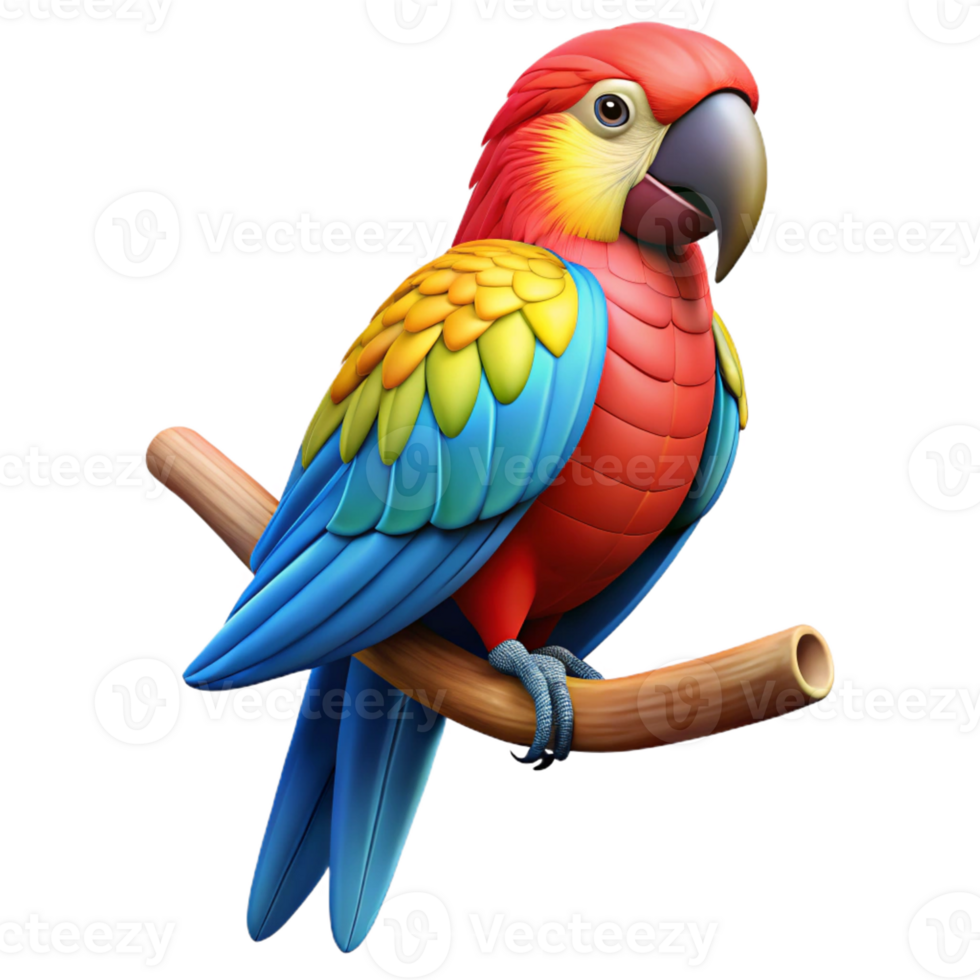 dramatic vintage A colorful macaw perched on a branch, vibrant plumage, tropical rainforest setting premium png