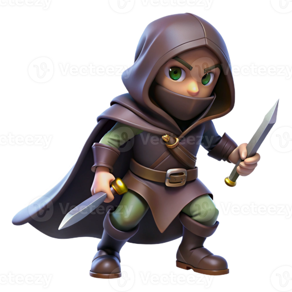 impressive minimalist A cunning rogue with a hooded cloak and a gleaming dagger, sneaking through the shadows. Dark fantasy style, low-key lighting high quality png