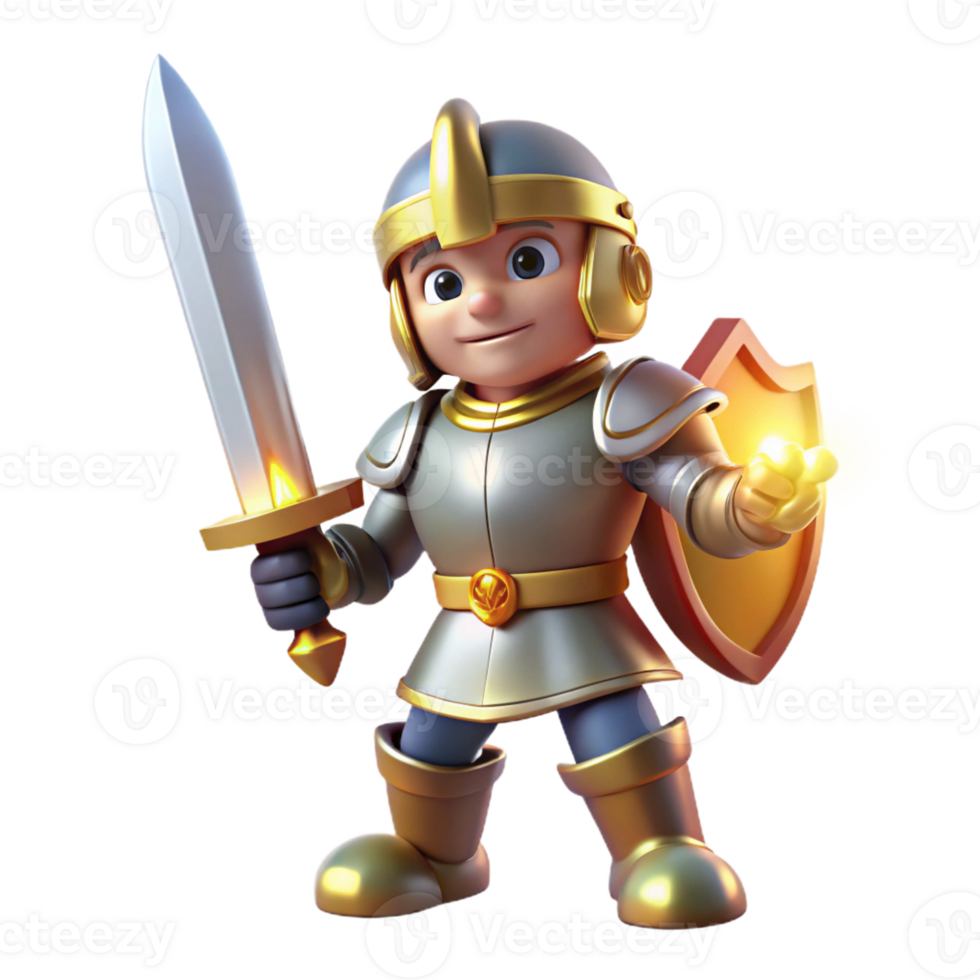 stunning classic A cartoon knight in shining armor, brandishing a sword, a dramatic spotlight highlighting their heroic pose, illustrated in a bold and dynamic cartoon style 4K png